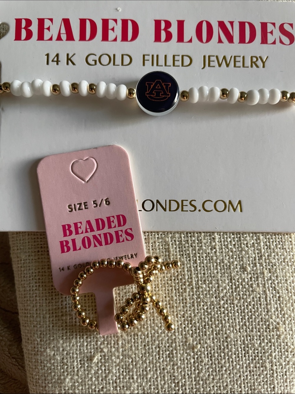Gold Beaded Blonde Ring and Auburn Bracelet Duo- 14K Gold Filled NWT